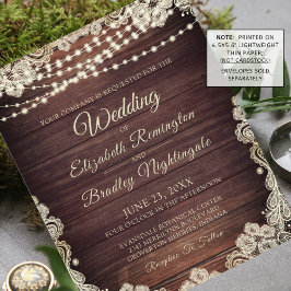 Lámina Invitación de encaje de luz de madera rústica Boda