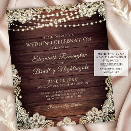 Lámina Invitación de encaje de luz de madera rústica Boda