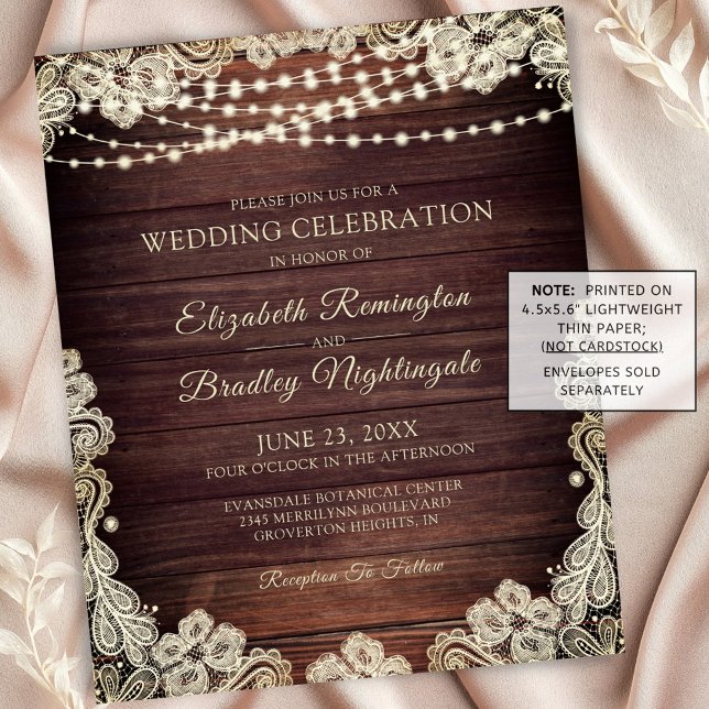 Lámina Invitación de encaje de luz de madera rústica Boda (Subido por el creador)
