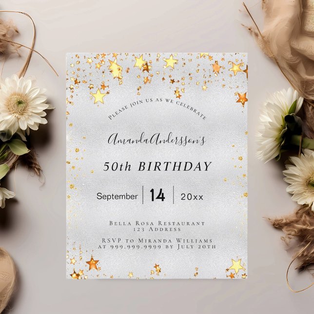 Lámina Invitación de estrellas de oro de plata de cumplea (Subido por el creador)
