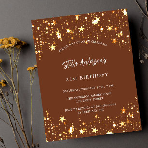 Lámina Invitación de estrellas de oro marrón de cumpleaño