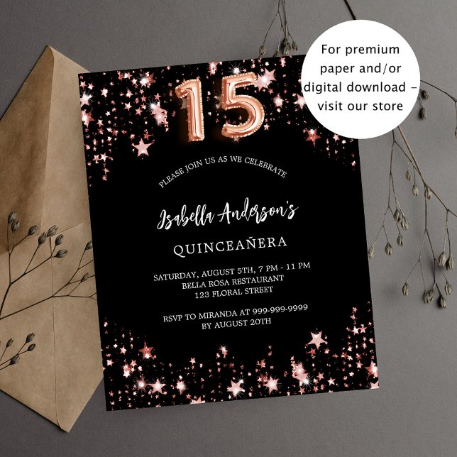 Lámina Invitación de estrellas de oro rosa negro de Quinc (Subido por el creador)