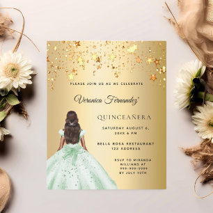 Lámina Invitación de estrellas de vestir de oro verde de