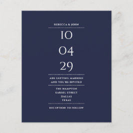 Lámina Invitación de fecha de boda azul marino económica