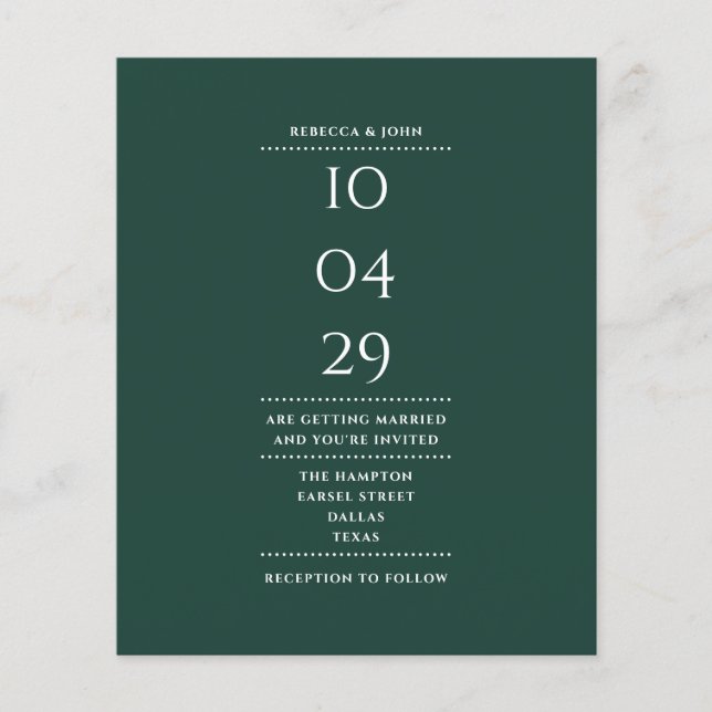 Lámina Invitación de fecha de boda de esmeralda verde pre (Anverso)