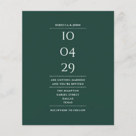 Lámina Invitación de fecha de boda de esmeralda verde pre