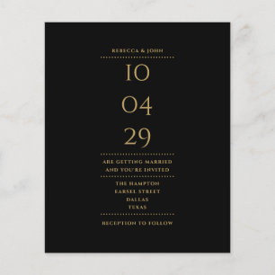 Lámina Invitación de fecha de boda negra y dorada económi