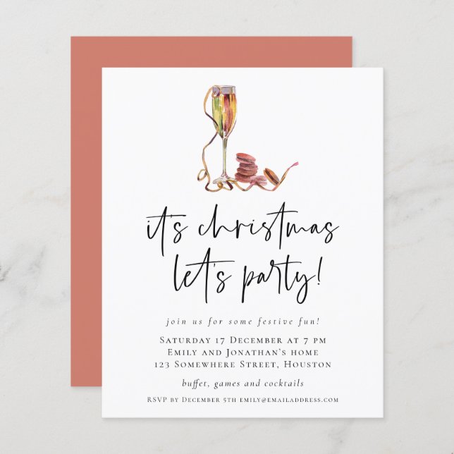 Lámina Invitación de Fiesta a Navidades de champagne de p (Anverso / Reverso)