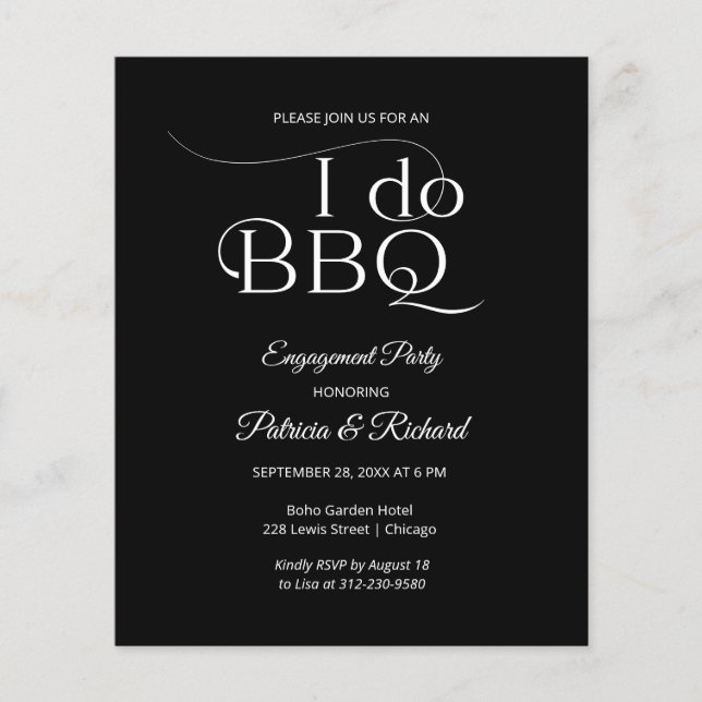 Lámina Invitación de fiesta de compromiso Budget I DO BBQ (Anverso)