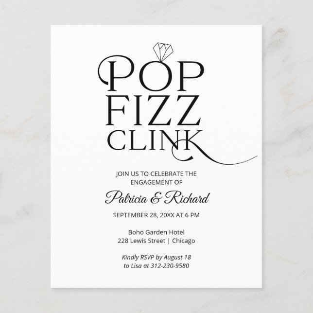 Lámina Invitación de fiesta de compromiso Budget Pop Fizz (Anverso)