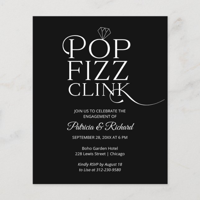 Lámina Invitación de fiesta de compromiso Budget Pop Fizz (Anverso)
