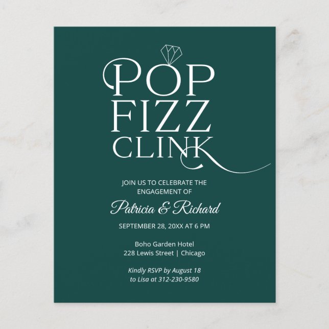 Lámina Invitación de fiesta de compromiso Budget Pop Fizz (Anverso)