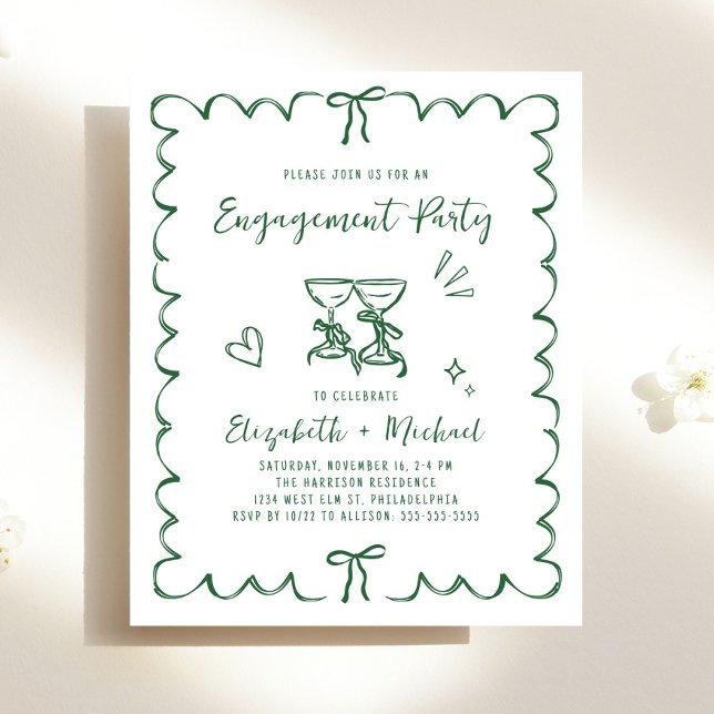 Lámina Invitación de fiesta de compromiso con marco ondul (Whimsical Wavy Frame Engagement Party Invitation)