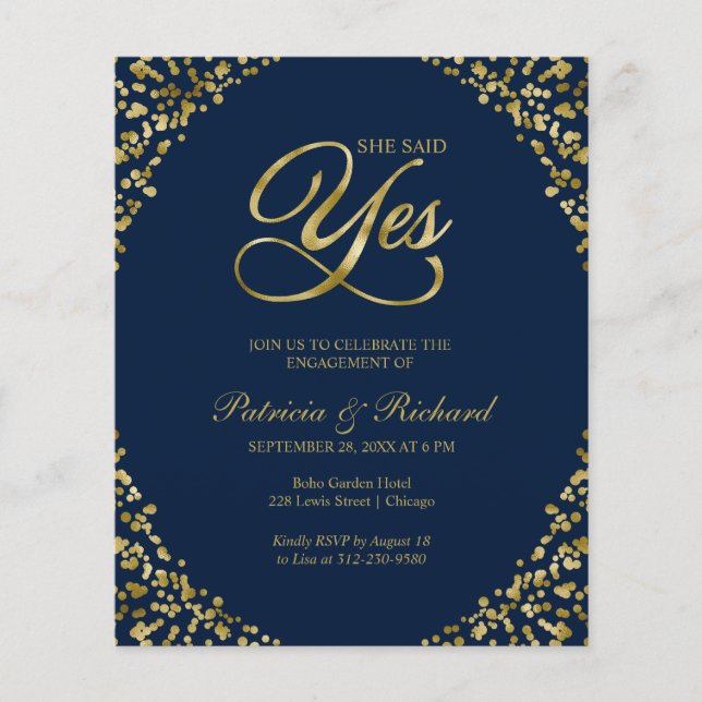 Lámina Invitación de fiesta de compromiso Presupuesto Ell (Anverso)