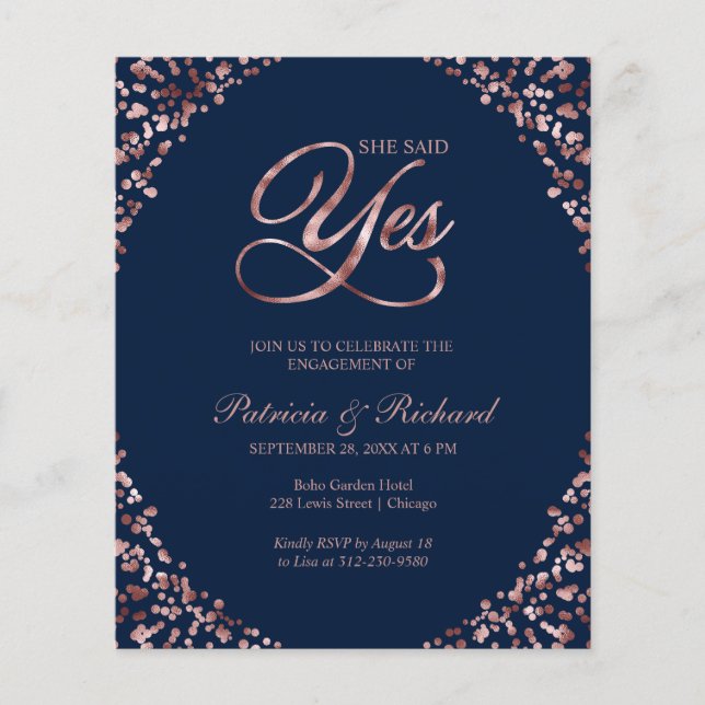 Lámina Invitación de fiesta de compromiso Presupuesto Ell (Anverso)