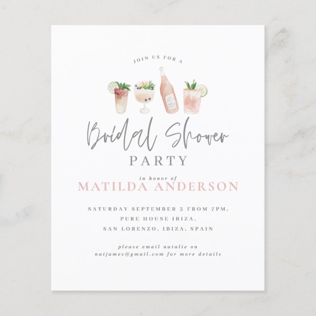 Lámina invitación de fiesta de ducha de novia acuarela de (Anverso)