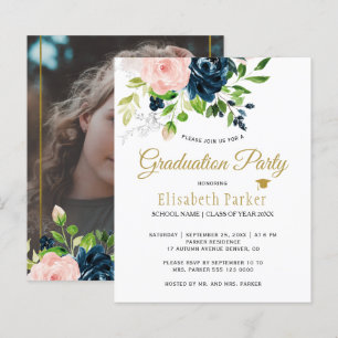 Lámina Invitación de fiesta de graduación con foto floral