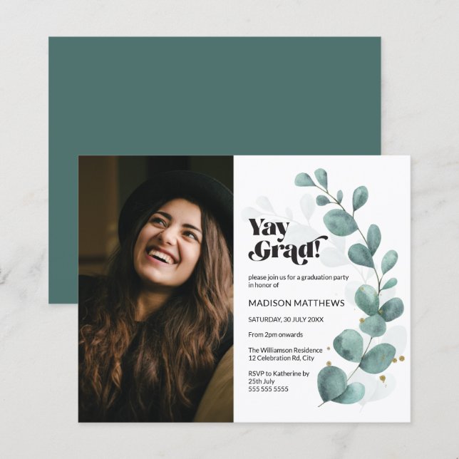 Lámina Invitación de fiesta de graduación con fotos de eu (Anverso / Reverso)