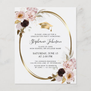 Lámina Invitación de fiesta de graduación con rosas rosad