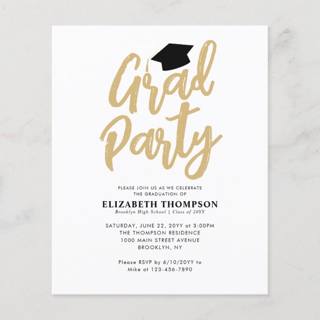 Lámina Invitación de FIESTA de Graduación de Gorra de Oro (Anverso)