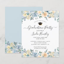 Invitación de fiesta de graduación floral azul pol