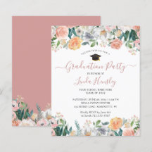 Invitación de fiesta de graduación floral rosa pol