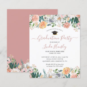 Lámina Invitación de fiesta de graduación floral rosa pol