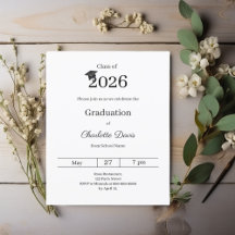 Invitación de fiesta de graduación negro blanco cl