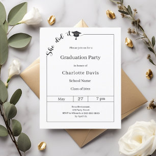 Lámina Invitación de fiesta de graduación negro blanco Lo