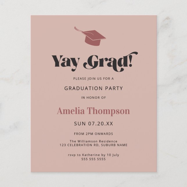 Lámina Invitación de fiesta de graduación rosa moderna si (Anverso)