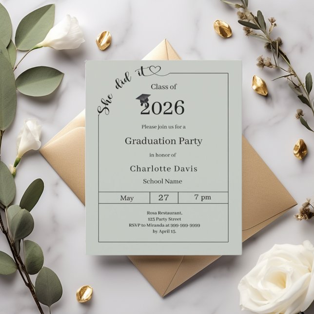 Lámina Invitación de fiesta de graduación Sage Verde Lo l (Subido por el creador)