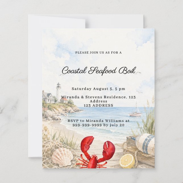 Lámina invitación de fiesta de mariscos hervidos en la co (Anverso)
