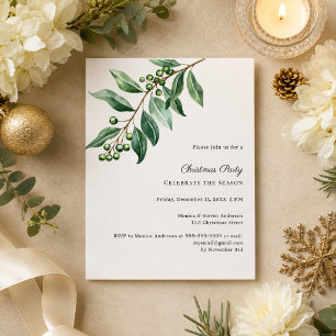 Lámina invitación de fiesta de Navidad con follaje de mué