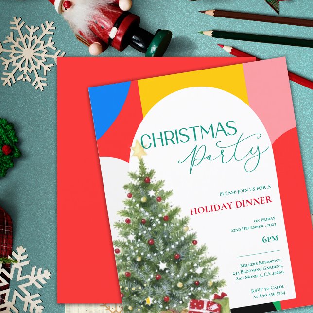 Lámina Invitación de fiesta de Navidad con patrón abstrac (Abstract Pattern Christmas Party Invitation)