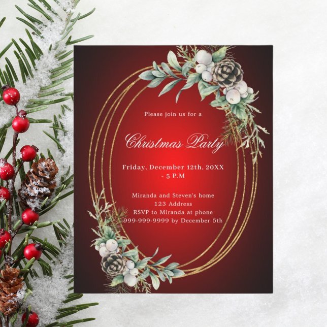 Lámina invitación de fiesta de Navidad con piña roja dora (Subido por el creador)