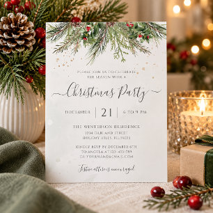 Lámina Invitación de fiesta de Navidad de vegetación inve