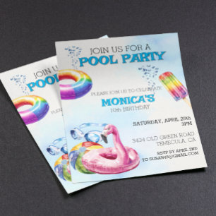 Lámina Invitación de fiesta de piscina acuarela 