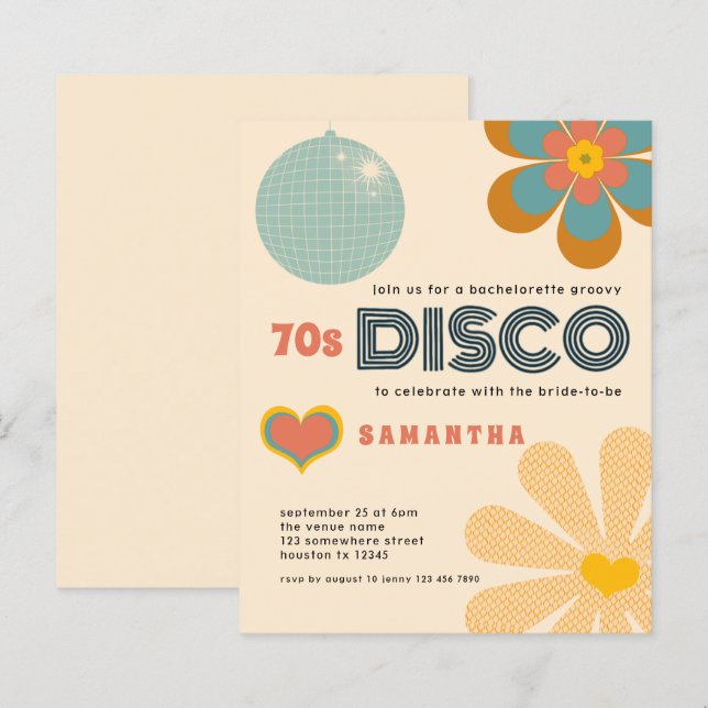 Lámina Invitación de fiesta de soltera con tema de Disco  (Anverso / Reverso)