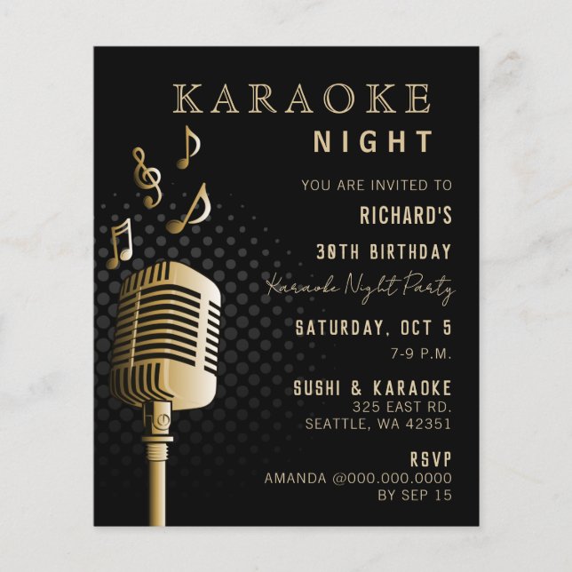 Lámina Invitación de fiesta nocturna de karaoke de oro ne (Anverso)