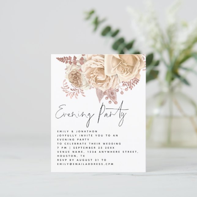 Lámina Invitación de Fiesta nocturno Boda Florals Cream d (Anverso de pie)