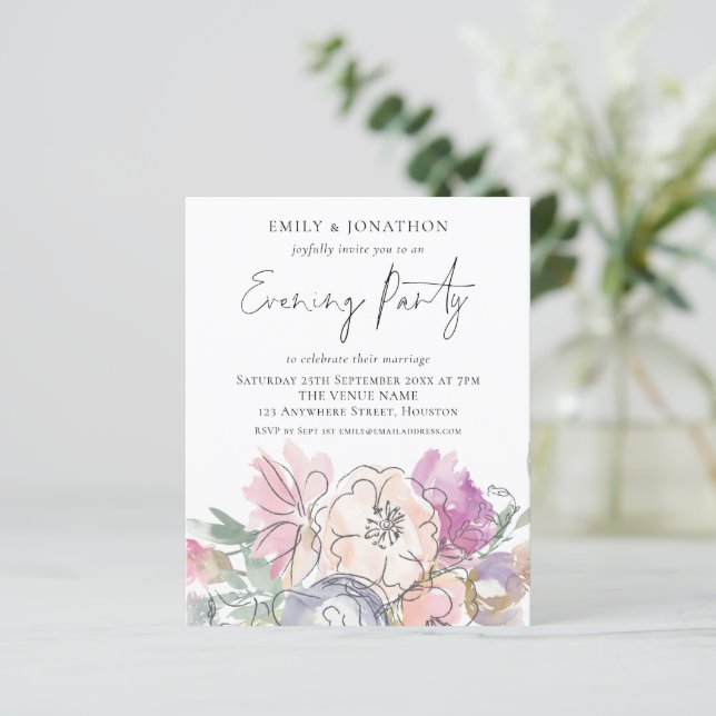 Lámina Invitación de Fiesta nocturno de Bodas Artsy Flora (Anverso de pie)