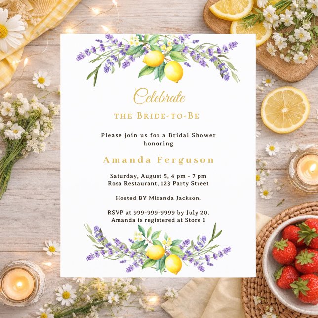 Lámina Invitación de flores de lavanda y limones para des (Subido por el creador)
