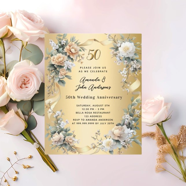 Lámina Invitación de flores de oro para el aniversario de (Subido por el creador)