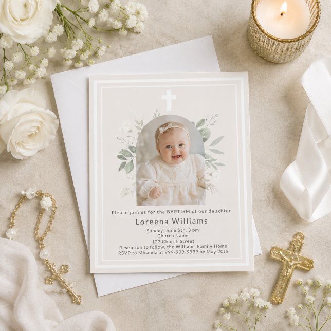 Lámina Invitación de flores para foto de bautizo en marfi (Subido por el creador)