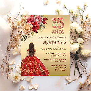 Lámina Invitación de florines de vestir de oro rojo Quinc