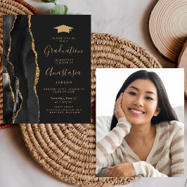 Lámina Invitación de Foto de Agata Negra de Graduación Pr