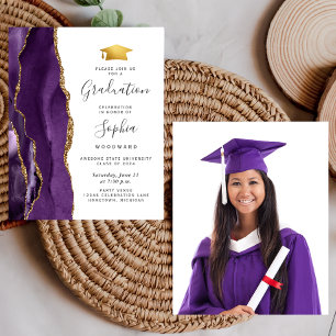 Lámina Invitación de foto de ágata púrpura para graduació