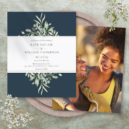 Lámina Invitación de foto de boda azul profundo de presup