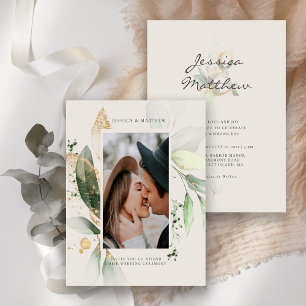 Lámina Invitación de foto de boda de eucalipto marfil con