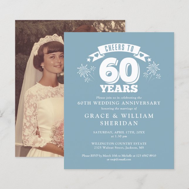 Lámina Invitación de Foto de Cumpleaños para 60º Aniversa (Anverso / Reverso)